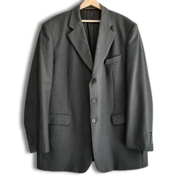 Vintage JACK VICTOR Super 100's Wool Blazer Jacket Grey Men's Sz 48 L - Picture 1 of 16